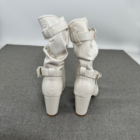 Bamboo Daystar Boots Mid Calf 9 Off White Zipper Brand New Scrunched 3” Heels - Picture 7 of 16